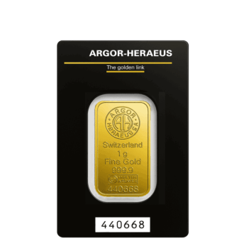 Lingote de oro 1 g Argor Heraeus certificado de inversión disponible en Málaga y con envío a toda España