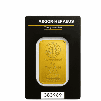 Lingote de oro 5 g Argor Heraeus certificado de inversión 999,9 disponible en Málaga y con envío asegurado a toda España