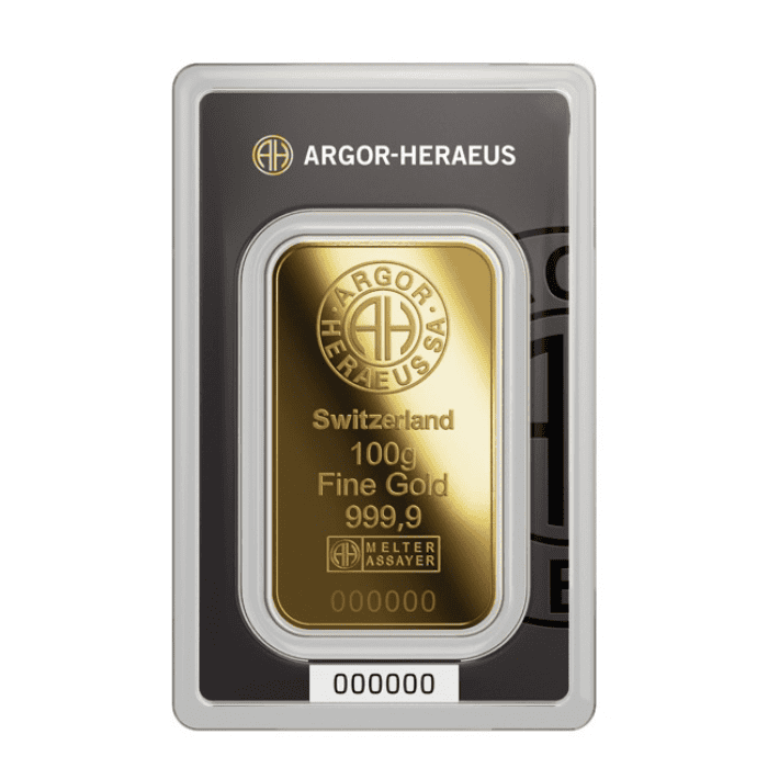 Lingote de Oro 100g – Argor Heraeus torres (1) Lingote de Oro 100g – Argor Heraeus - Imagen 1